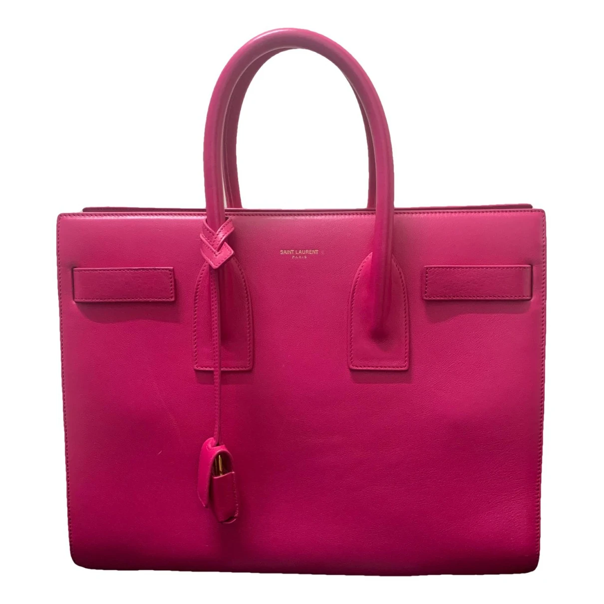 Pre-owned Saint Laurent Monogram Cabas Leather Tote In Pink
