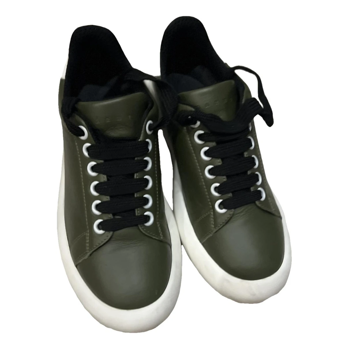Pre-owned Marni Leather Trainers In Khaki