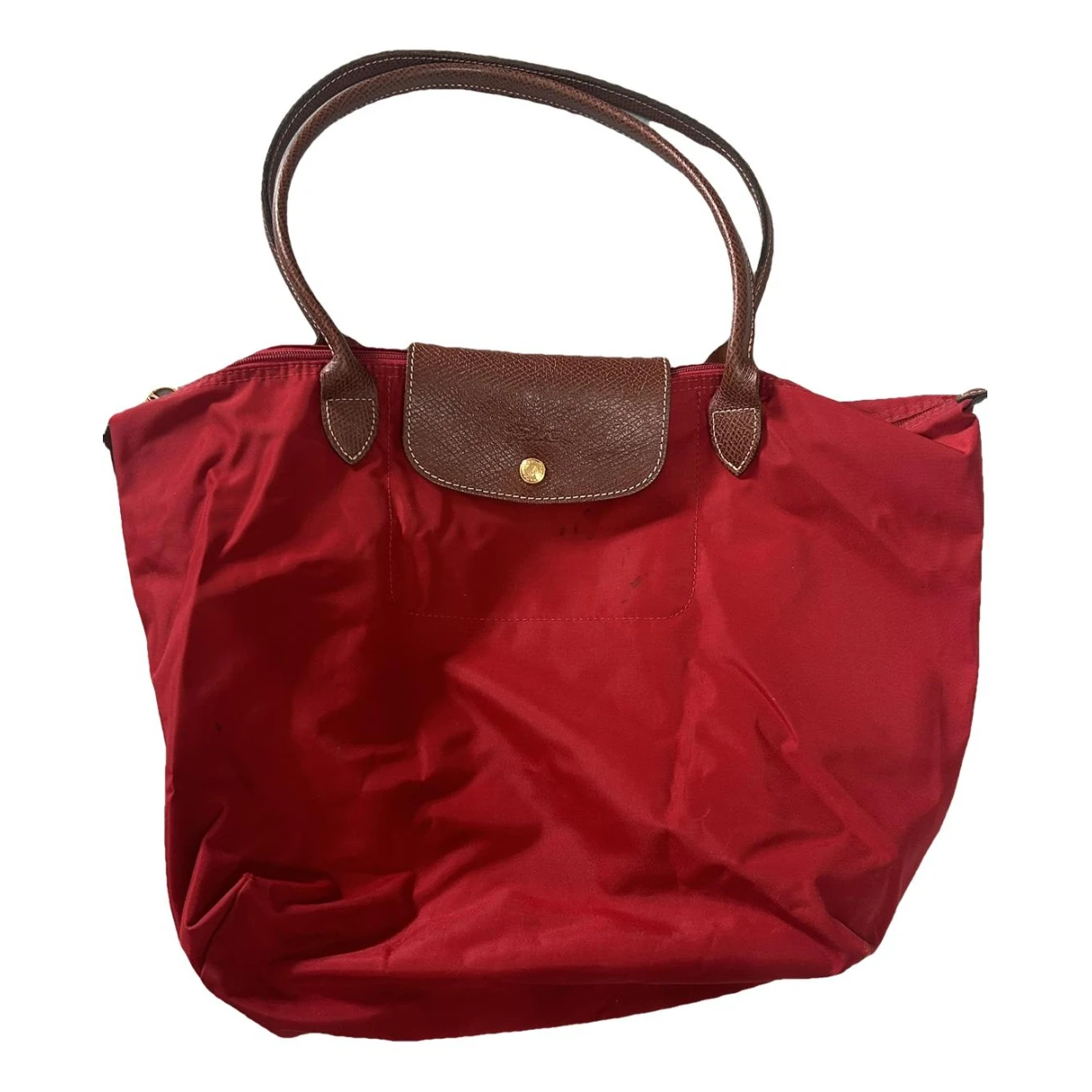 Pre-owned Longchamp Pliage Cloth Handbag In Red