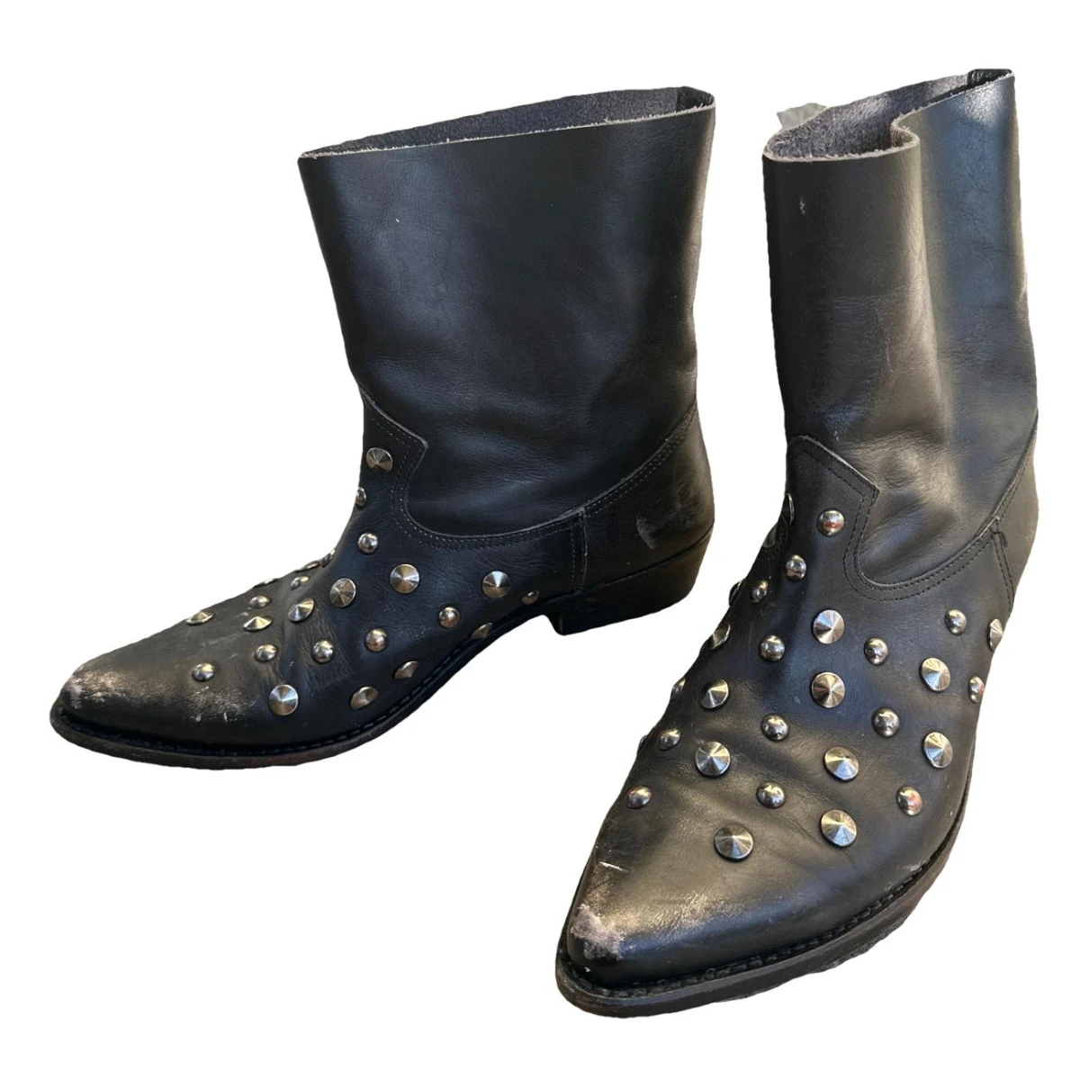 Pre-owned Golden Goose Leather Cowboy Boots In Black