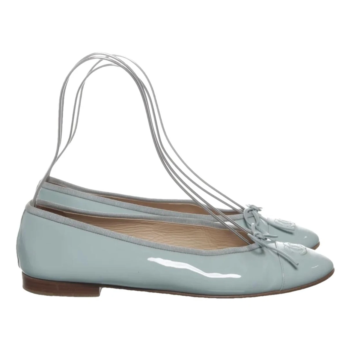 Pre-owned Chanel Patent Leather Ballet Flats In Blue