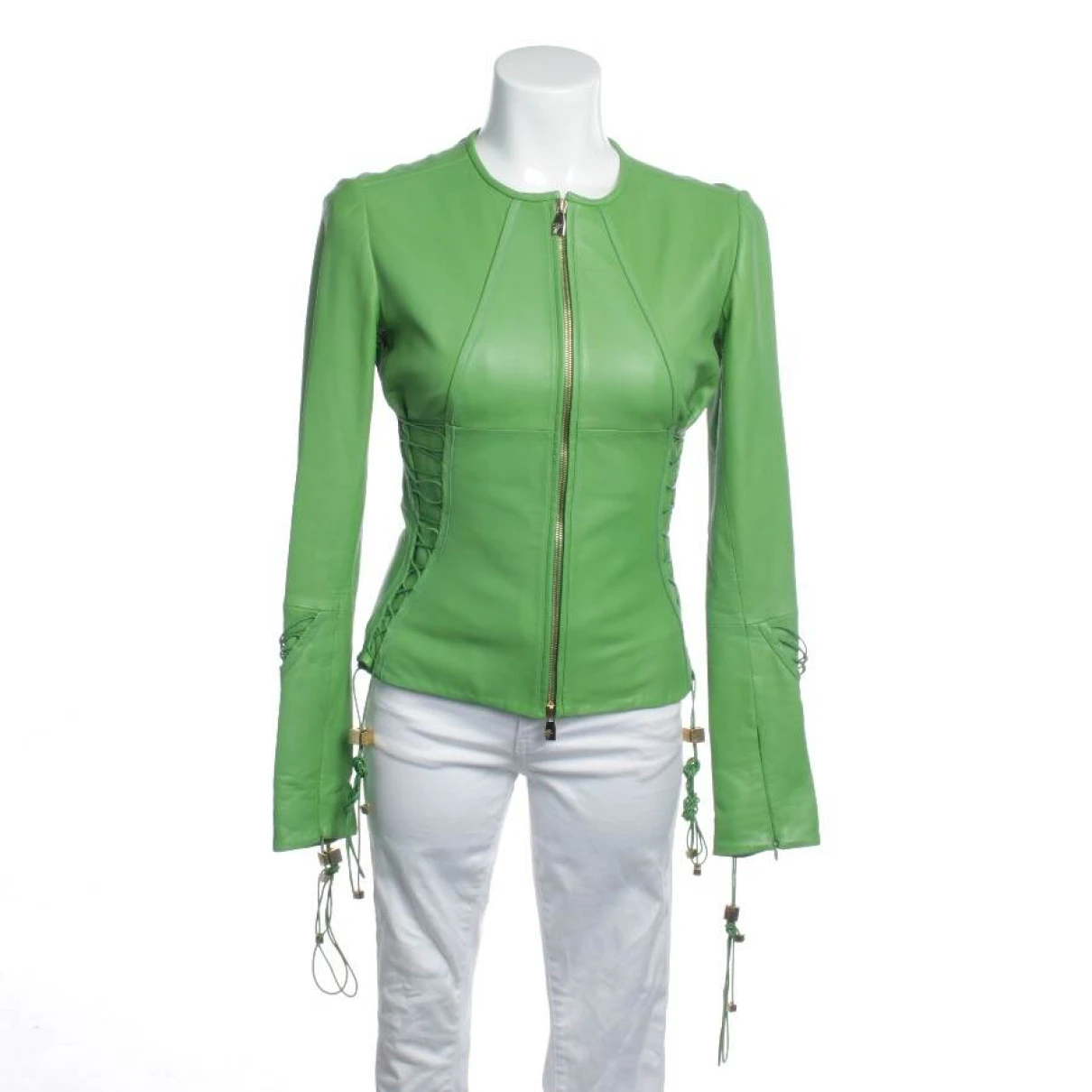 Pre-owned Versace Leather Biker Jacket In Green