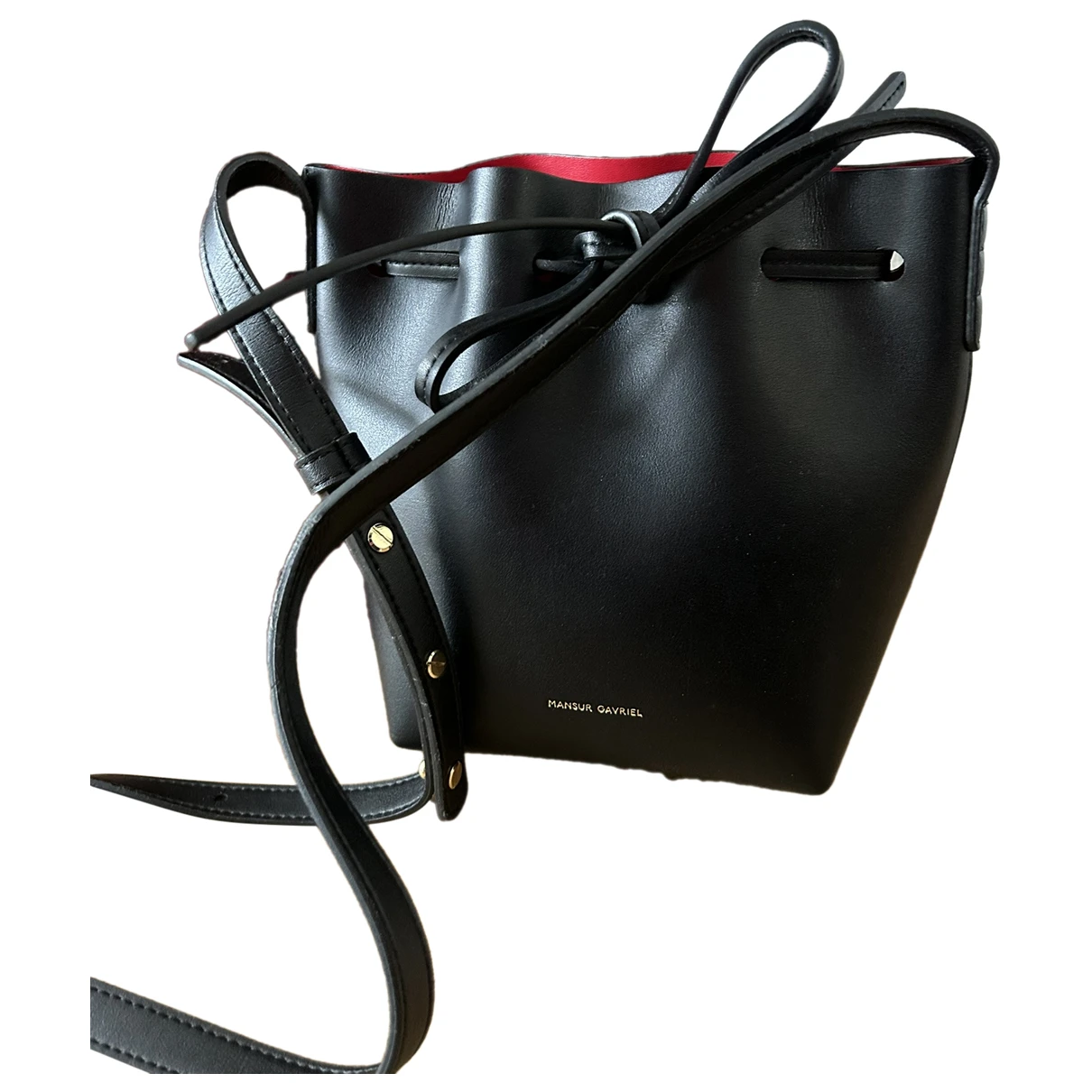 Pre-owned Mansur Gavriel Bucket Leather Crossbody Bag In Black