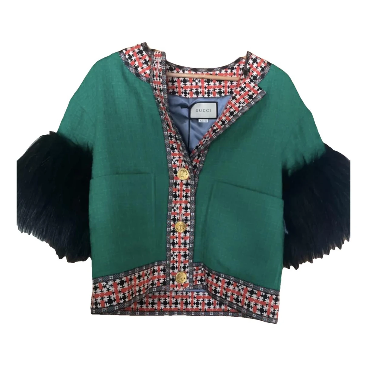 Pre-owned Gucci Tweed Short Vest In Green
