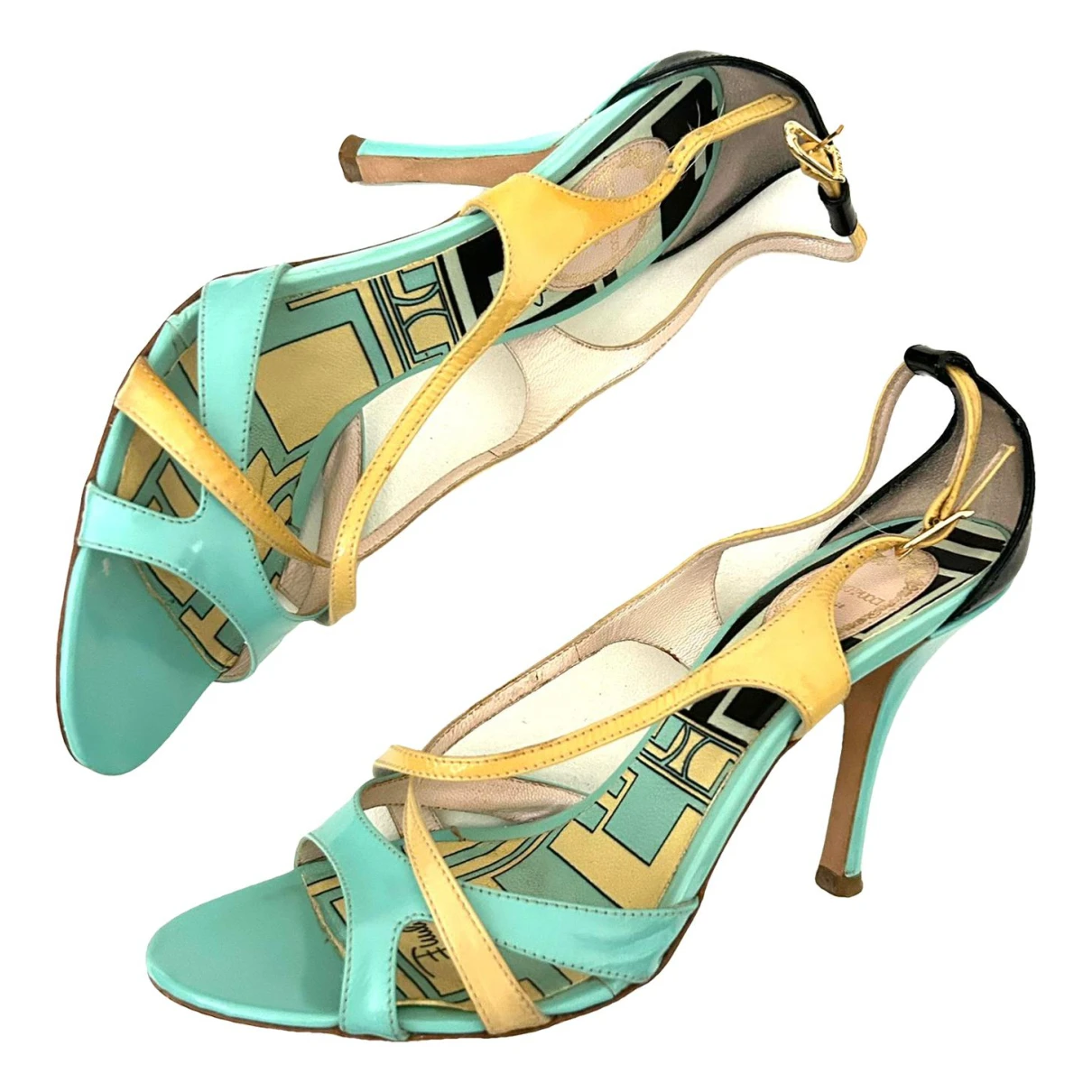 Pre-owned Emilio Pucci Patent Leather Sandal In Turquoise