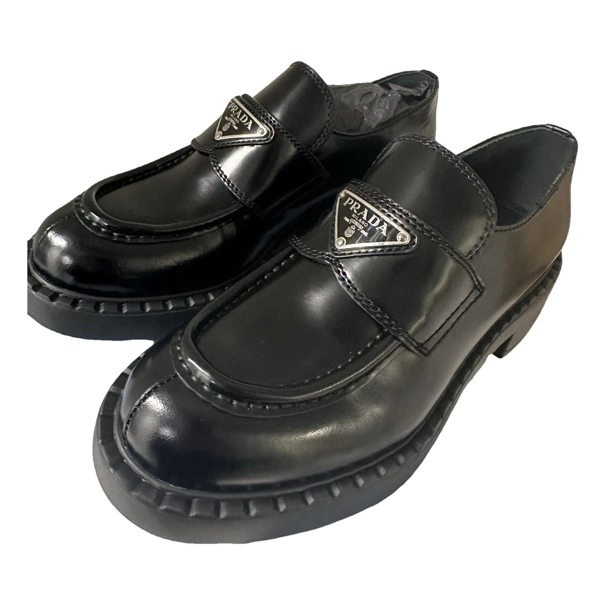 Pre-owned Prada Chocolate Leather Flats In Black