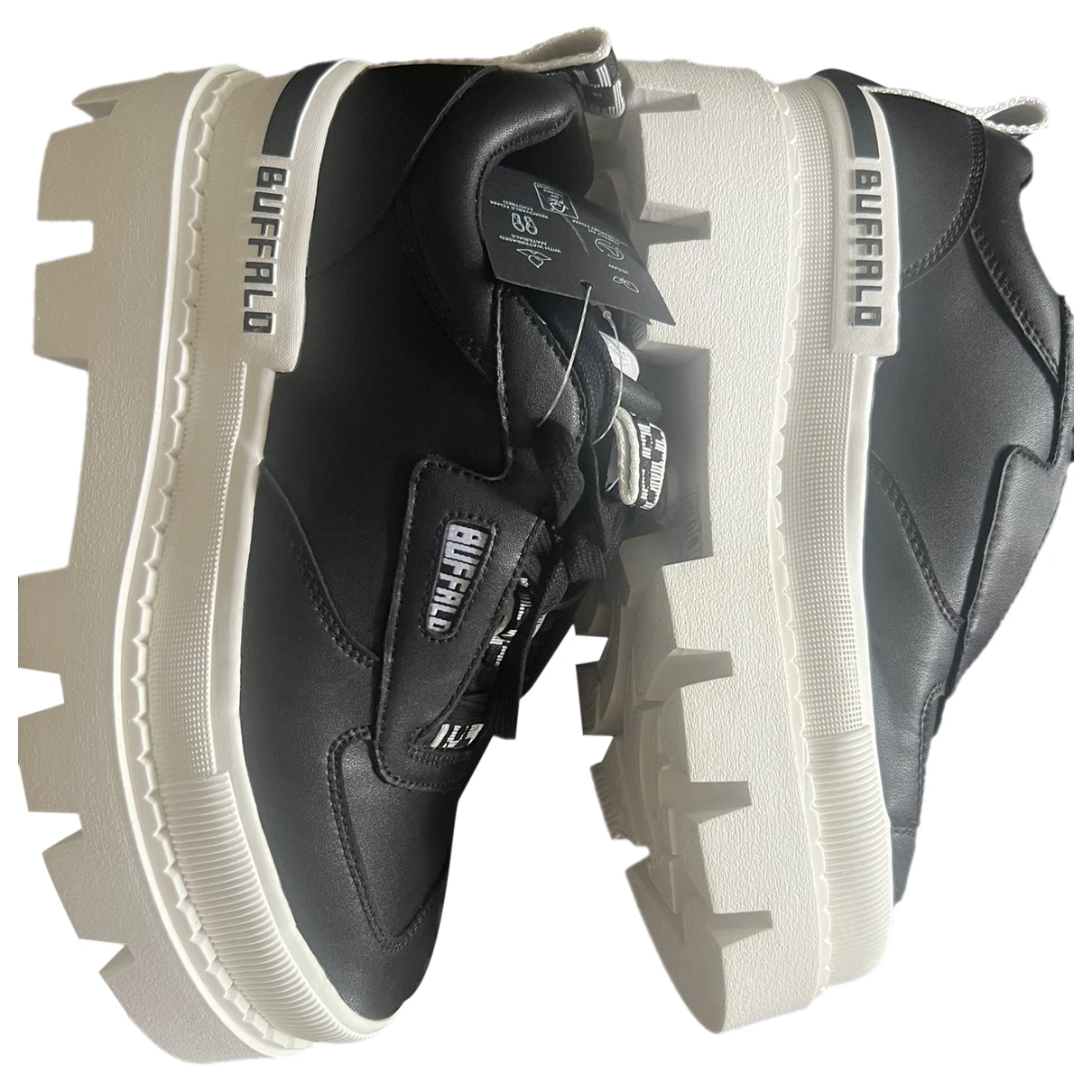 Pre-owned Buffalo Vegan Leather Trainers In Black