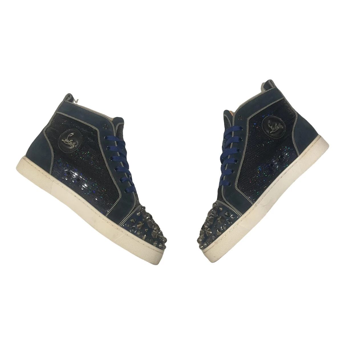 Pre-owned Christian Louboutin Louis Leather High Trainers In Blue
