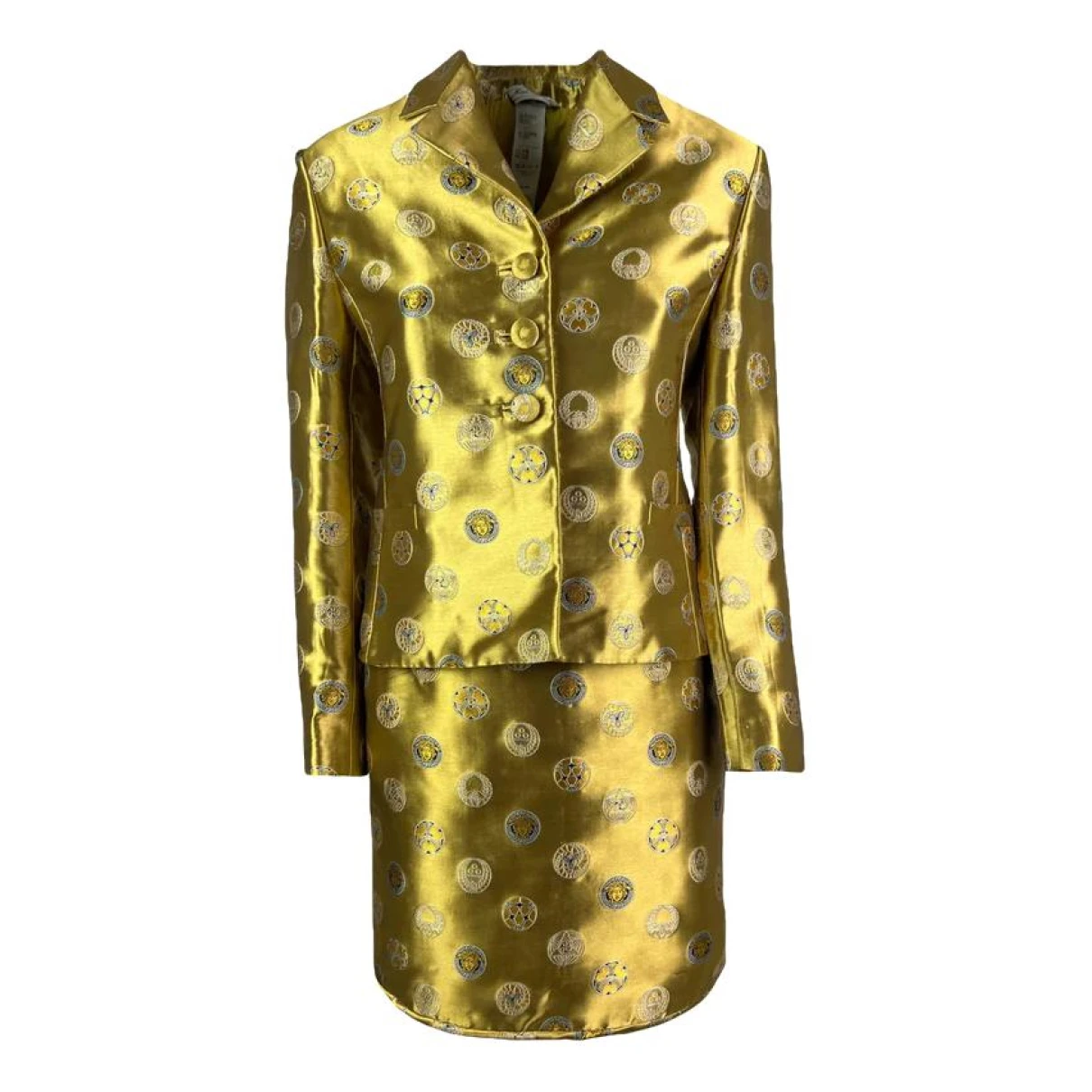 Pre-owned Versace Silk Skirt Suit In Gold