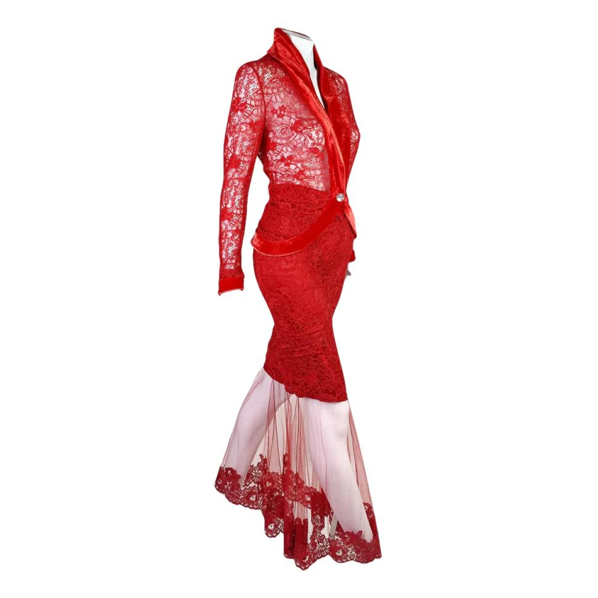 Pre-owned Dior Lace Maxi Dress In Red