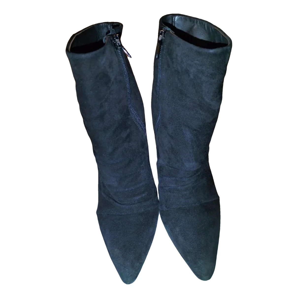 Pre-owned Ermanno Scervino Velvet Western Boots In Black