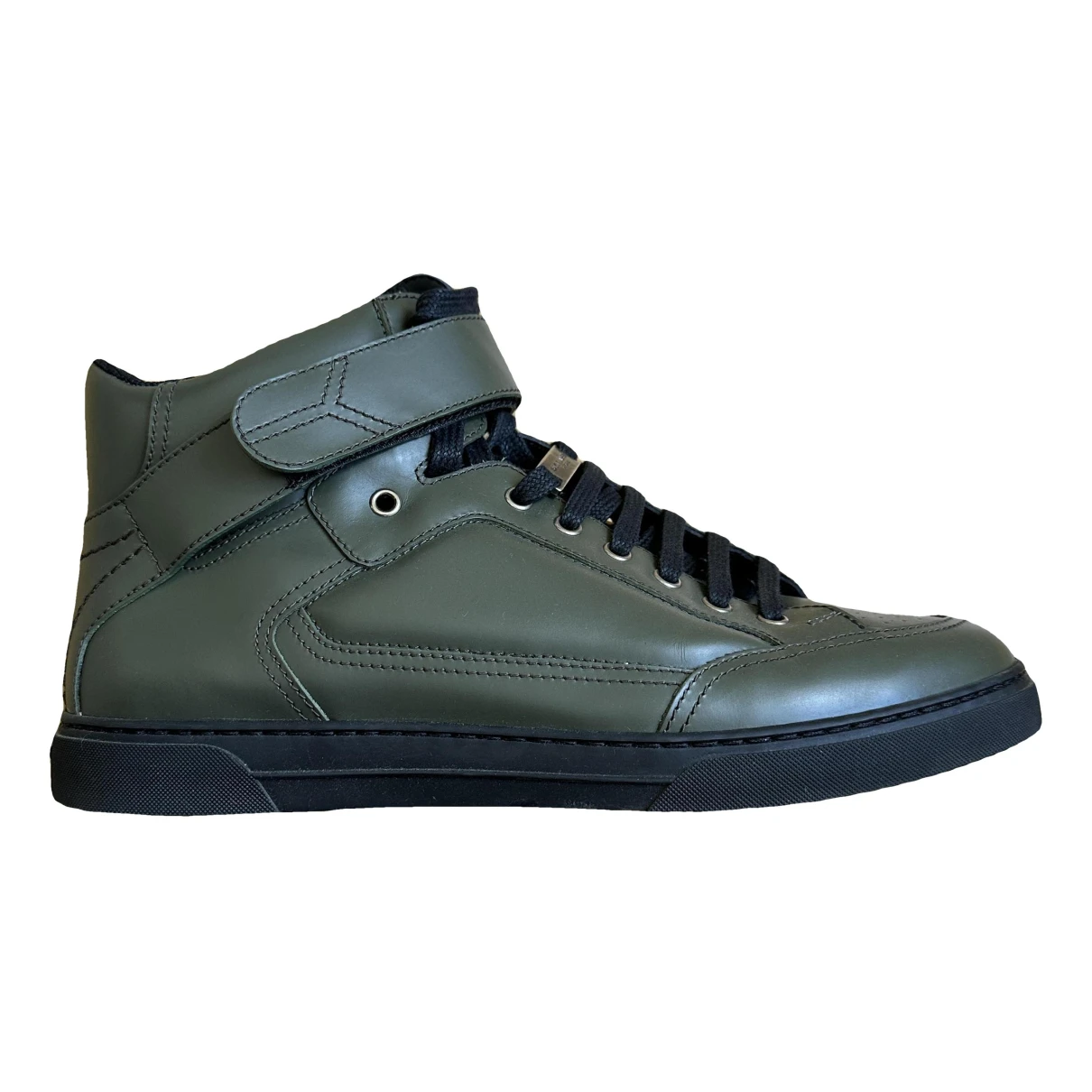 Pre-owned Saint Laurent Leather High Trainers In Khaki