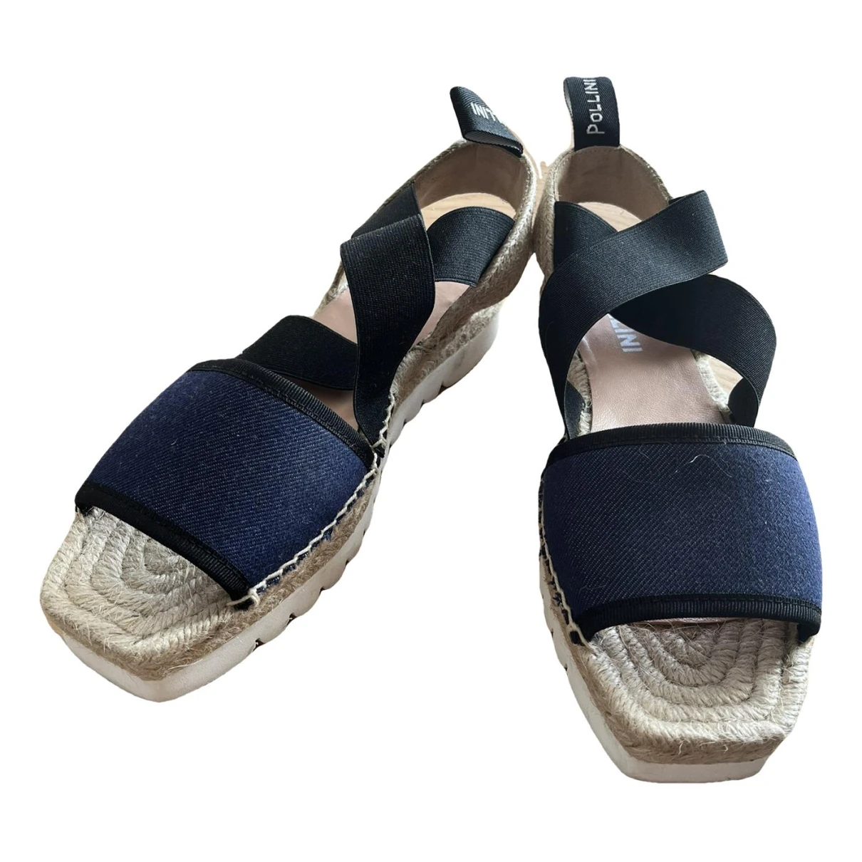 Pre-owned Pollini Cloth Sandal In Navy