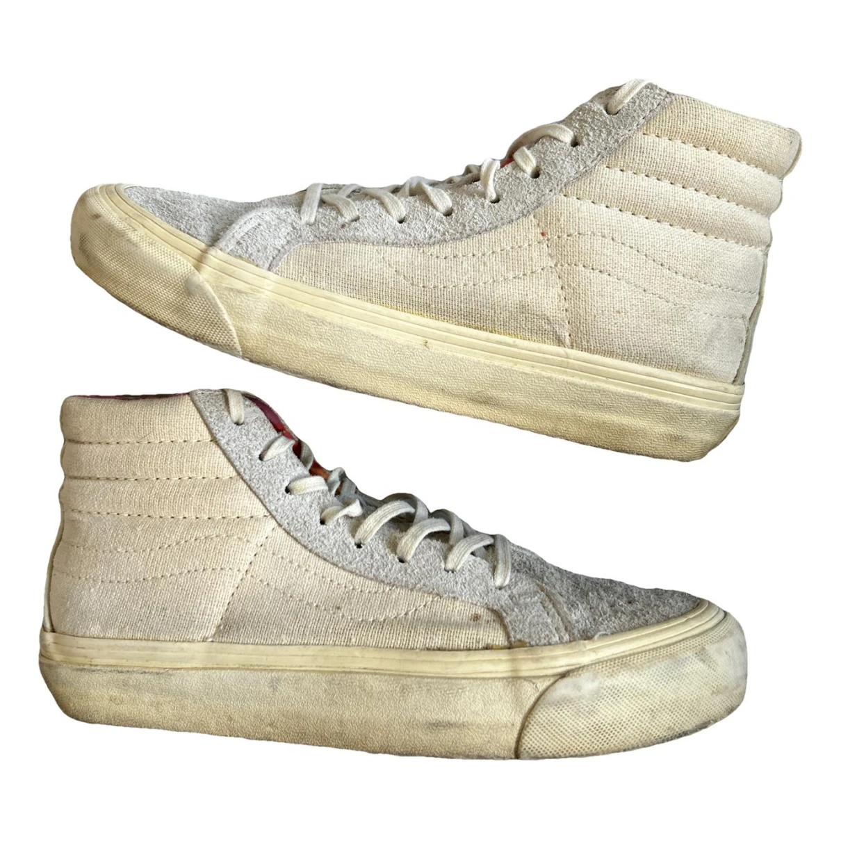 Pre-owned Vans Leather Trainers In Ecru