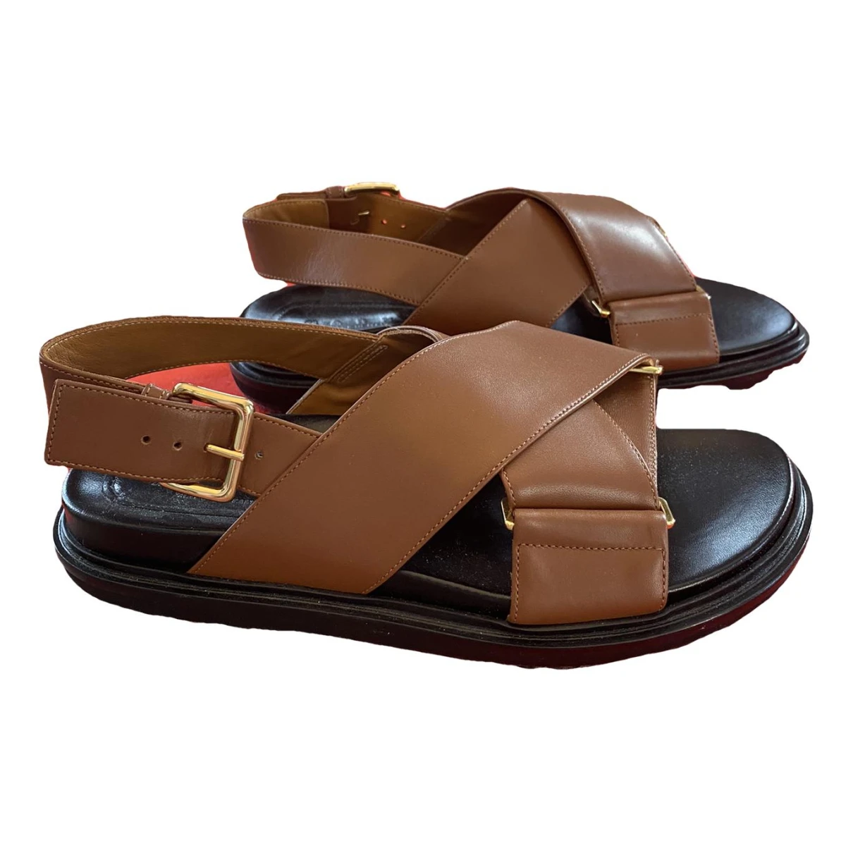 Pre-owned Marni Fussbett Leather Sandals In Brown