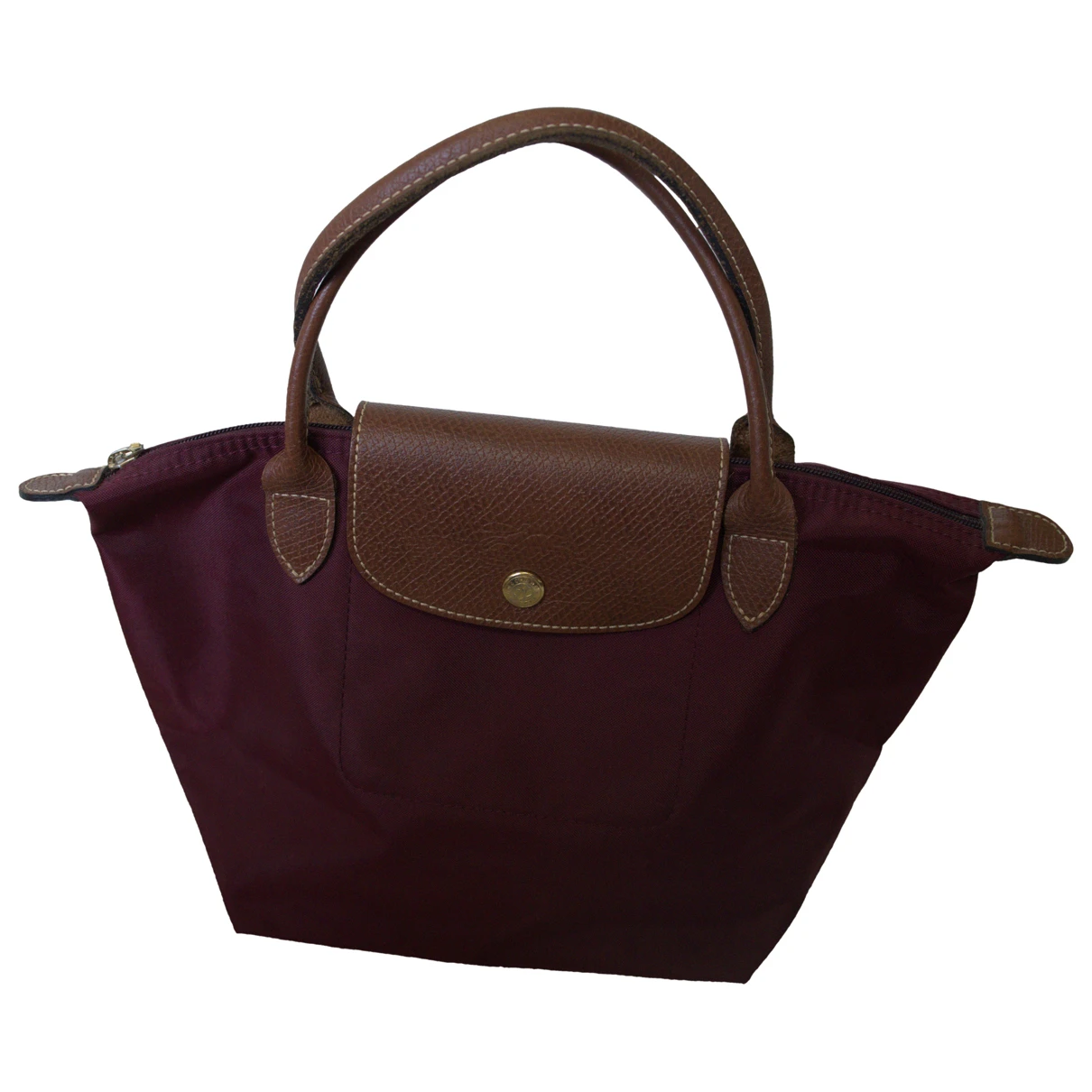 Pre-owned Longchamp Pliage Cloth Handbag In Burgundy