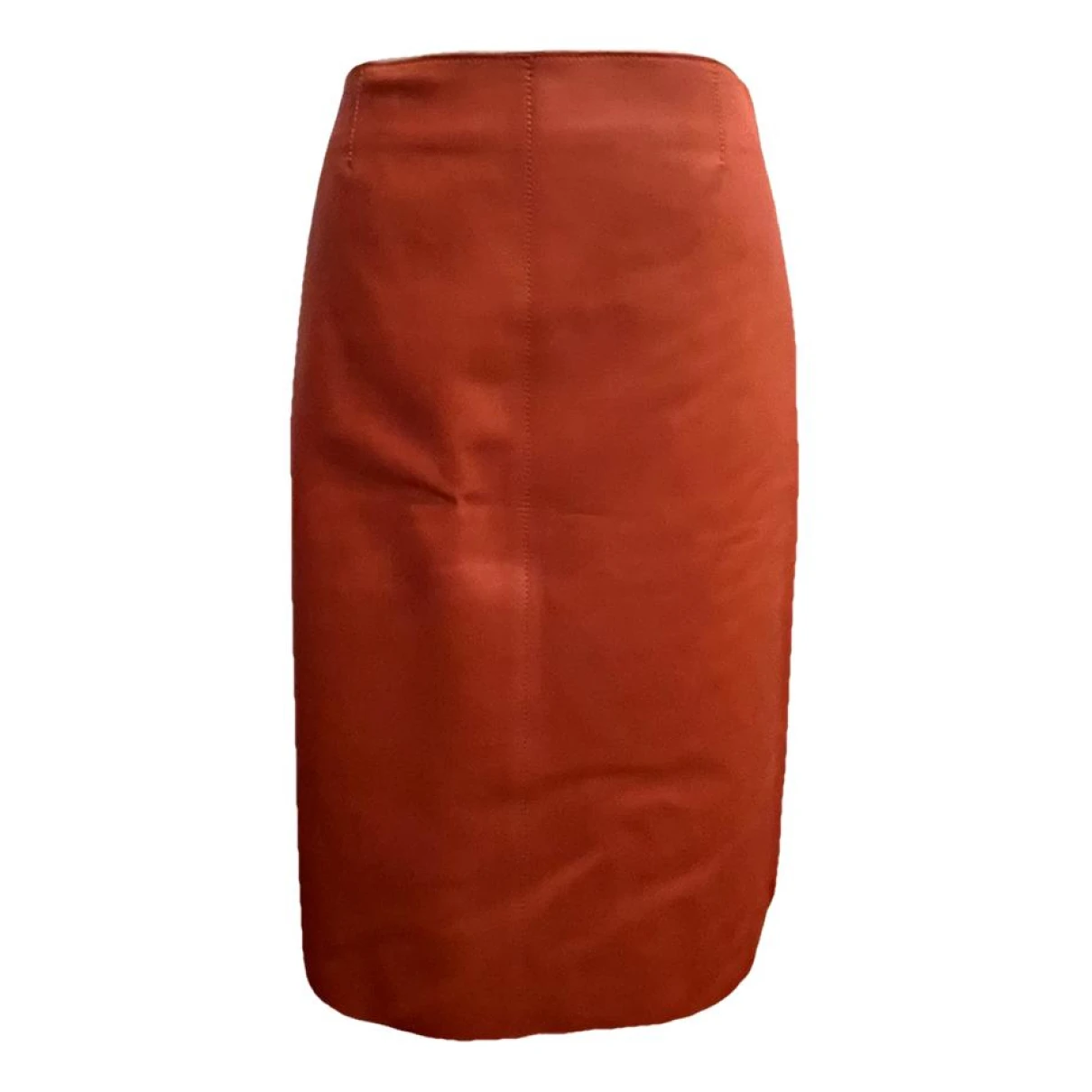 Pre-owned Carolina Herrera Leather Mid-length Skirt In Orange