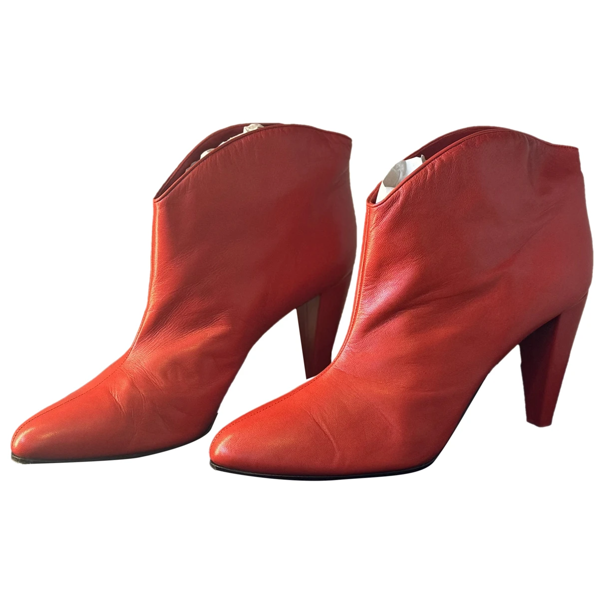 Pre-owned Celine Glove Booties Leather Ankle Boots In Red