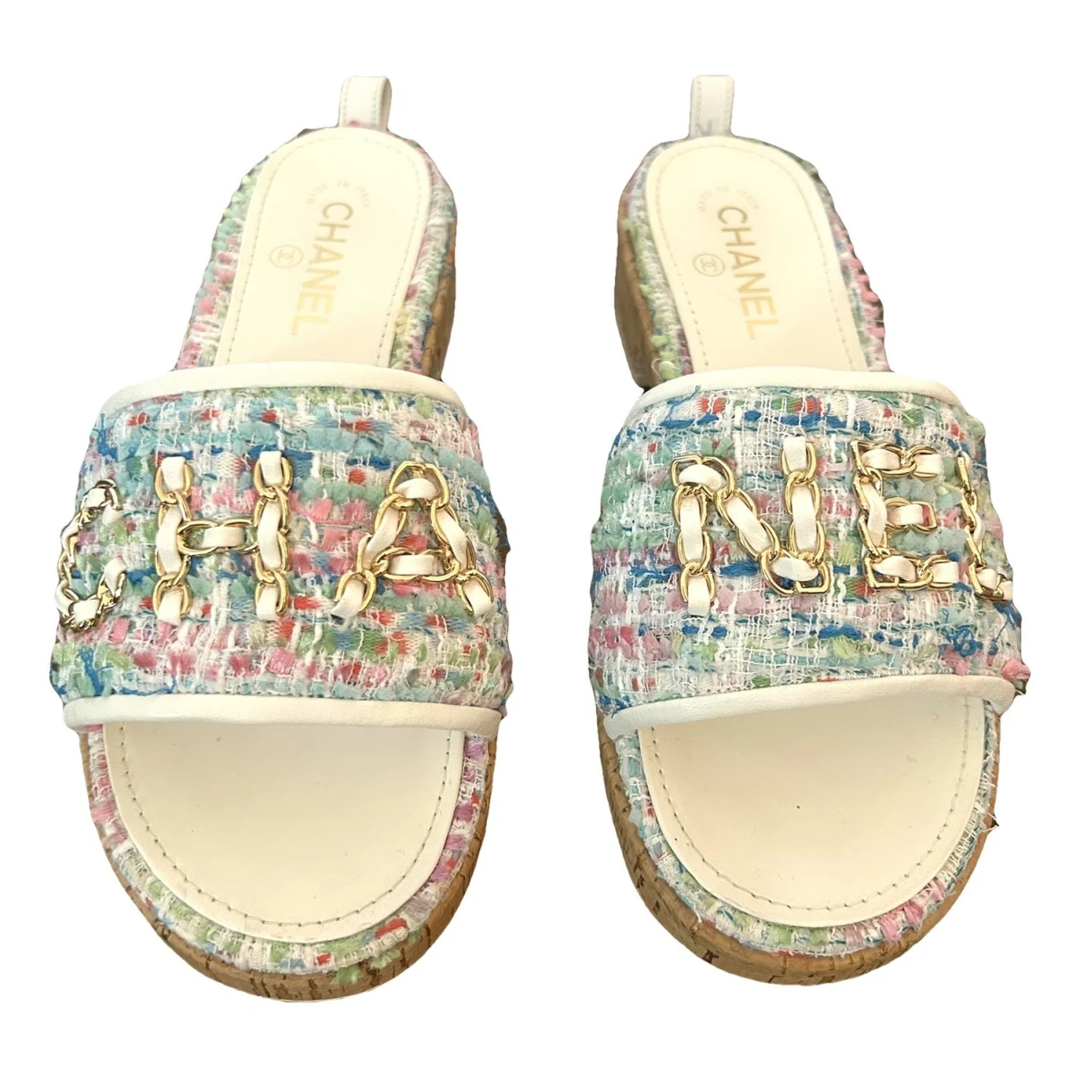 Pre-owned Chanel Tweed Mules In Multicolour