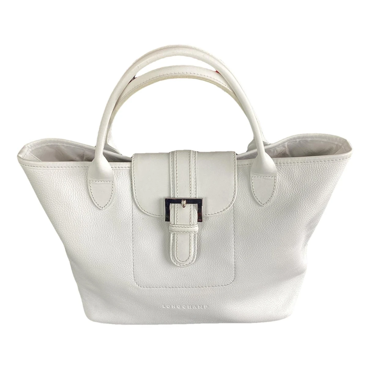 Pre-owned Longchamp Pliage Leather Handbag In White