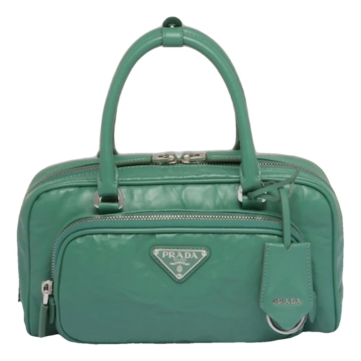Pre-owned Prada Triangle Leather Handbag In Green