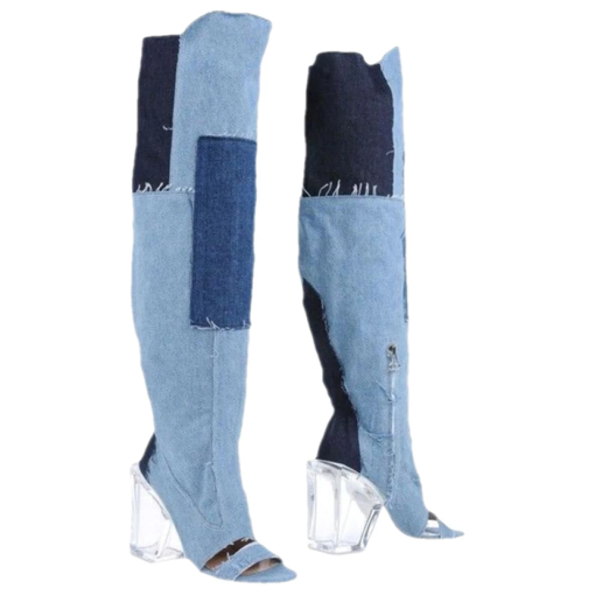 Pre-owned Off-white Cloth Boots In Blue