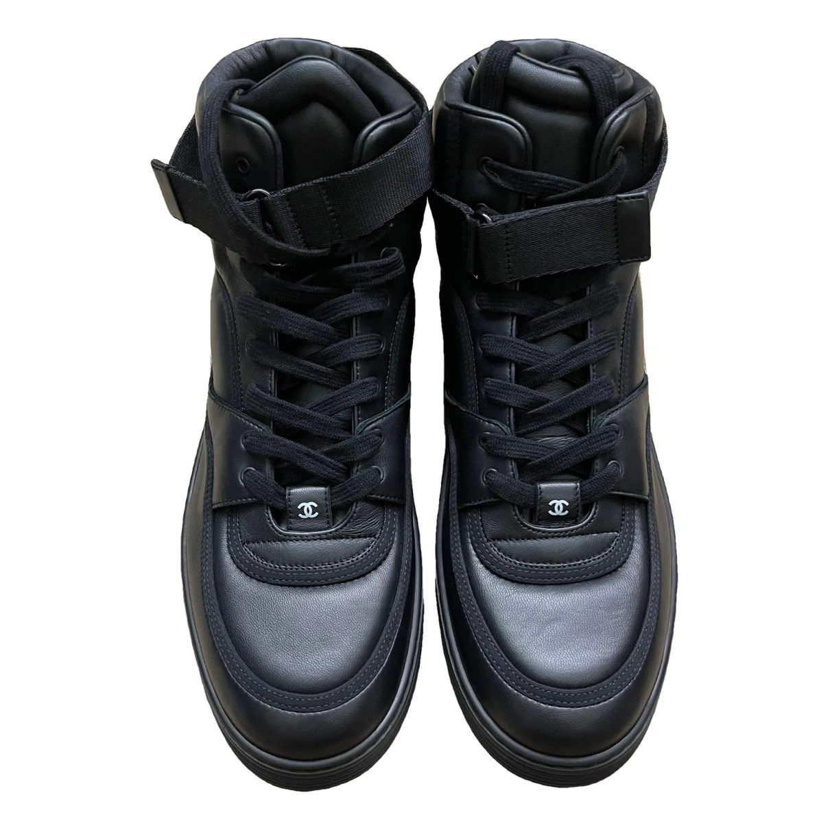 Pre-owned Chanel Leather High Trainers In Black