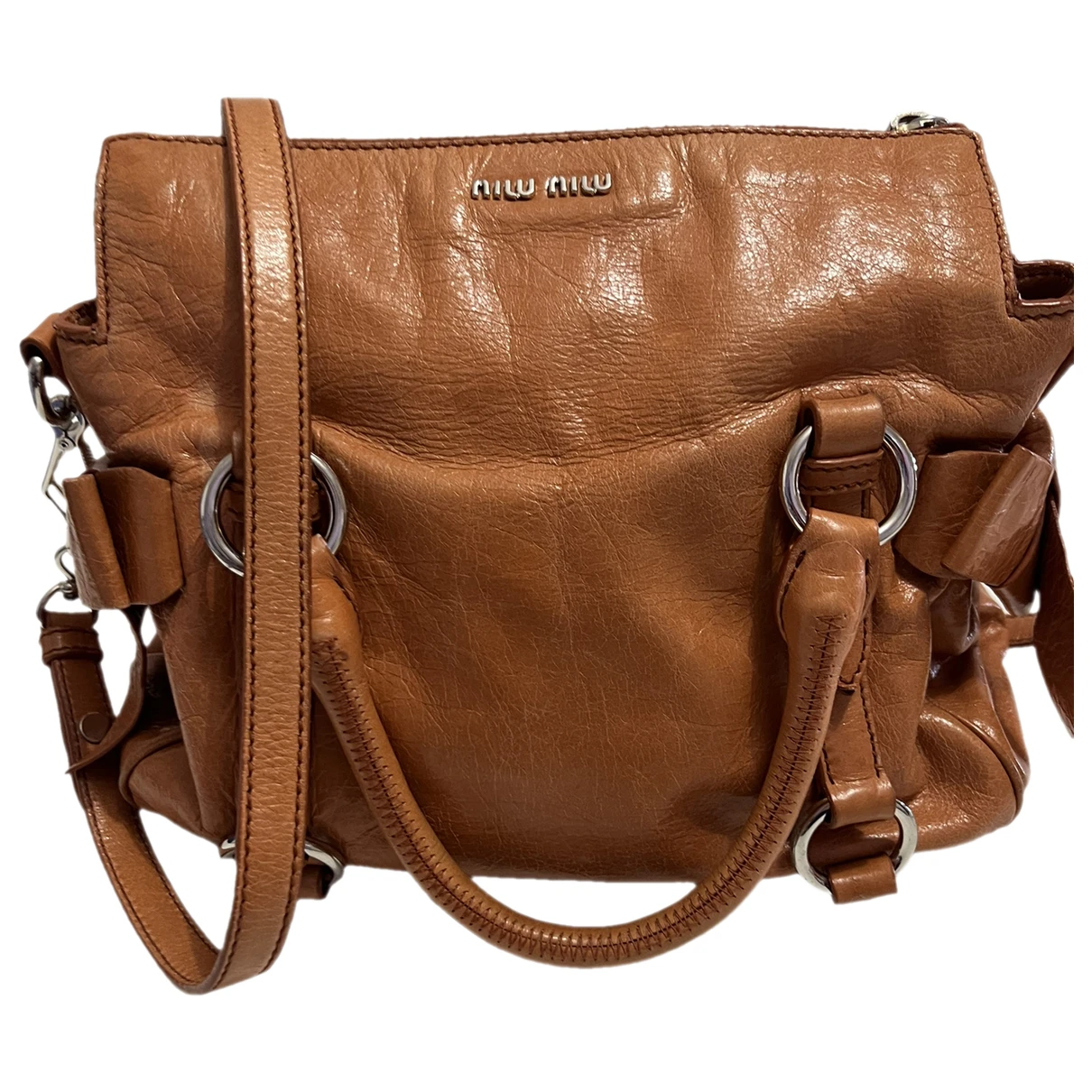 Pre-owned Miu Miu Bow Bag Leather Handbag In Orange