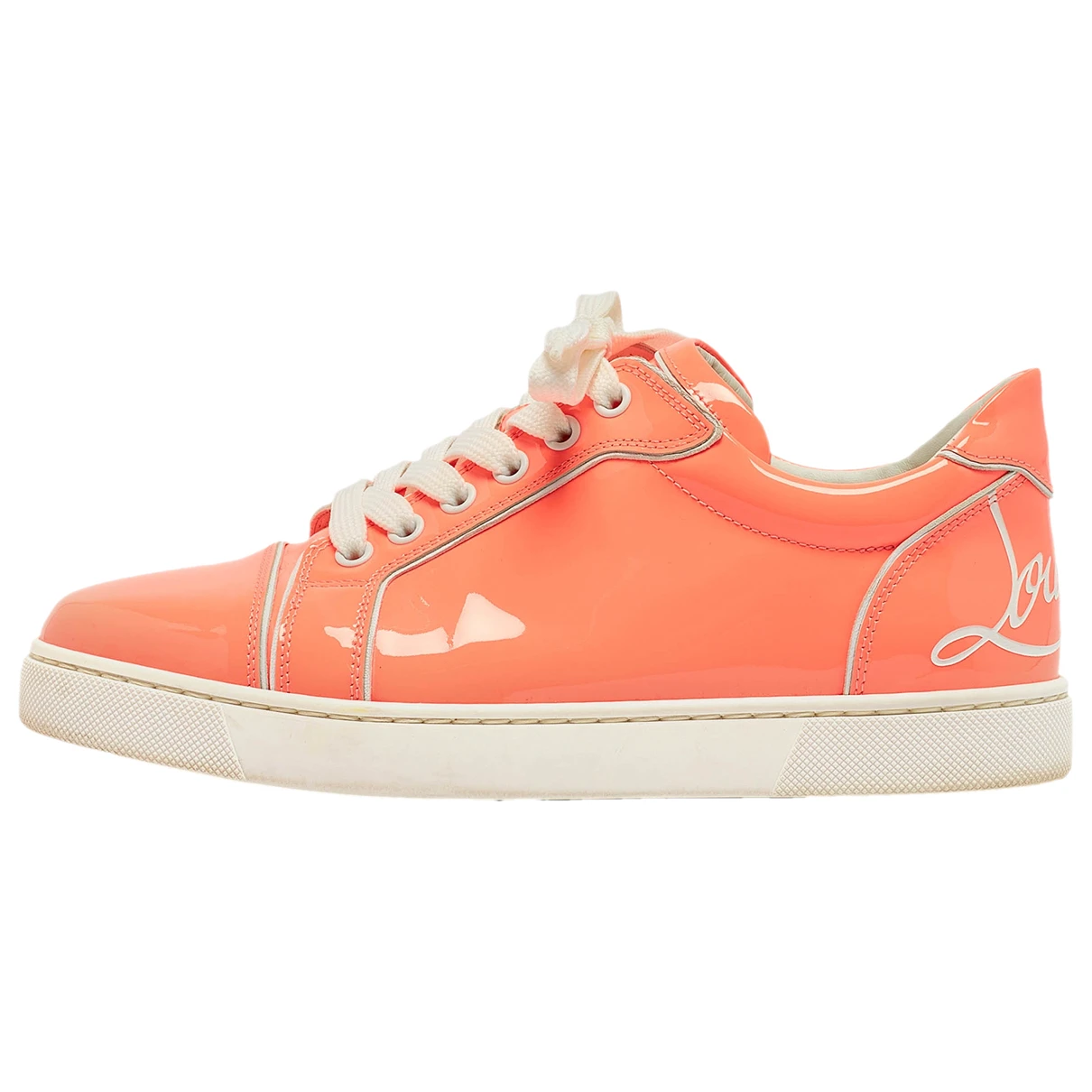 Pre-owned Christian Louboutin Patent Leather Trainers In Orange