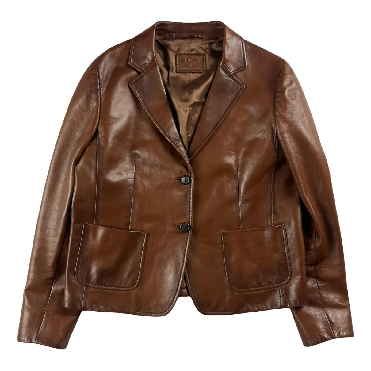 Pre-owned Prada Leather Coat In Brown