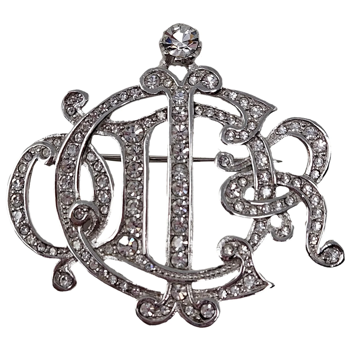 Pre-owned Dior Crystal Pin & Brooche In Silver
