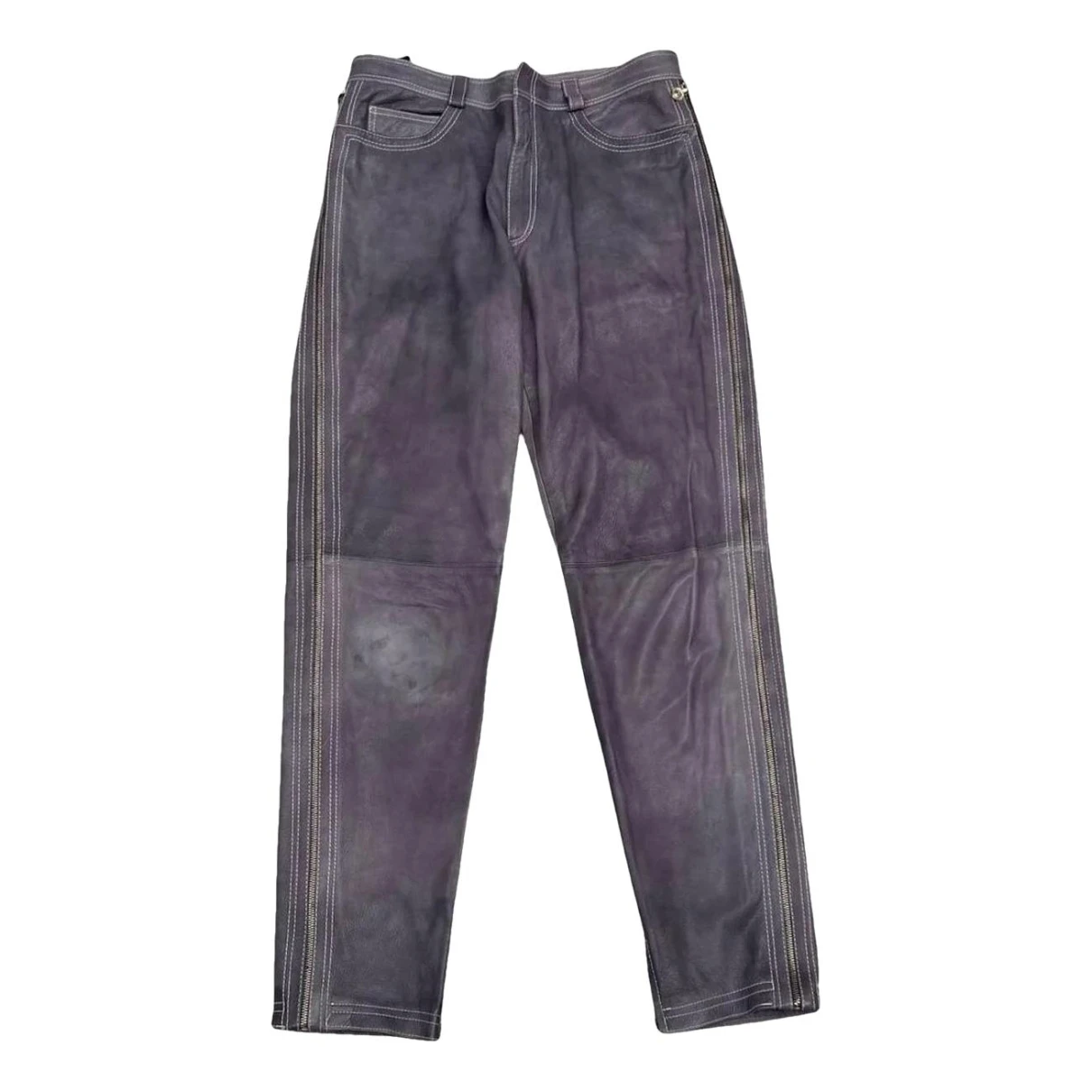 Pre-owned Versace Leather Trousers In Grey