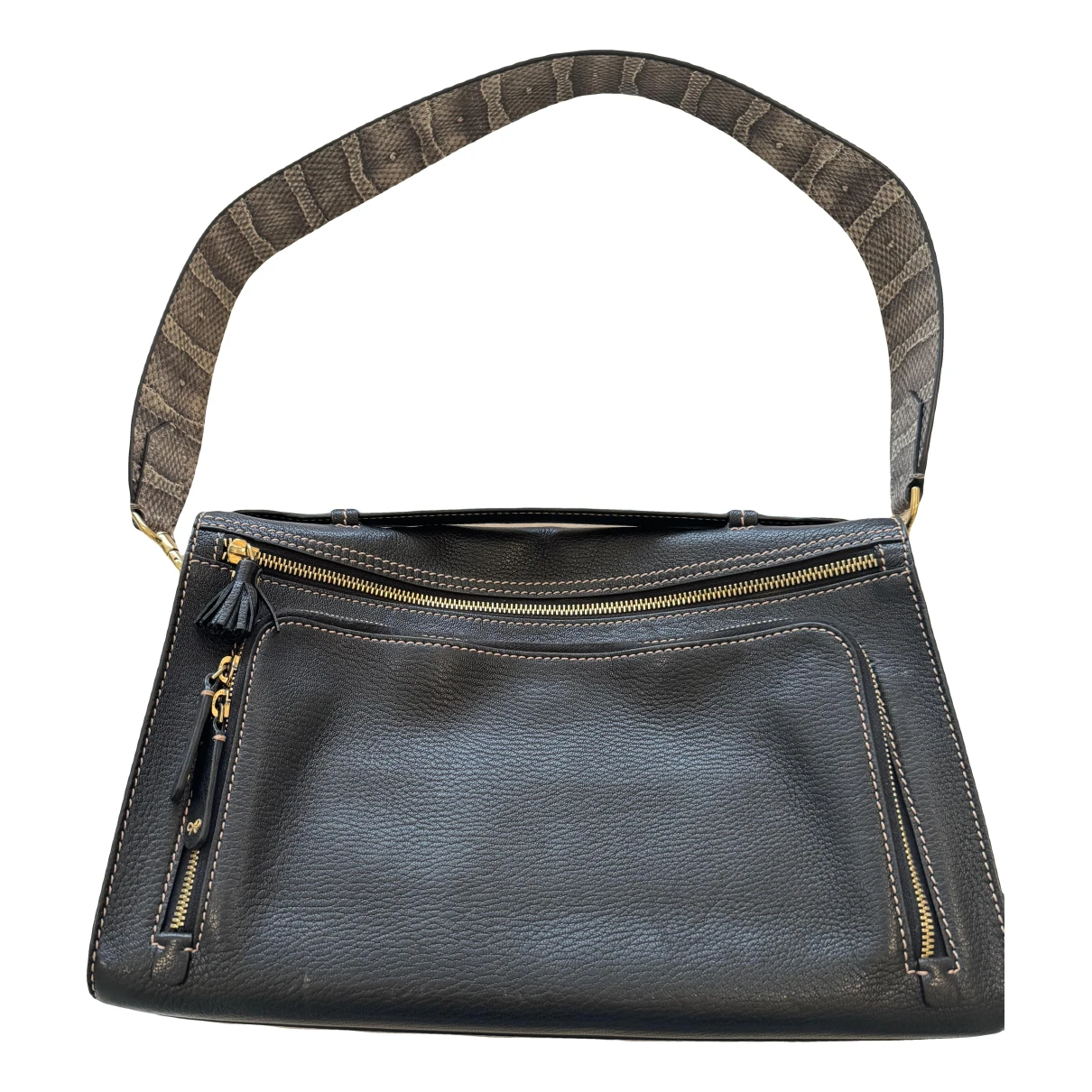 Pre-owned Anya Hindmarch Maxi Zip Leather Handbag In Black