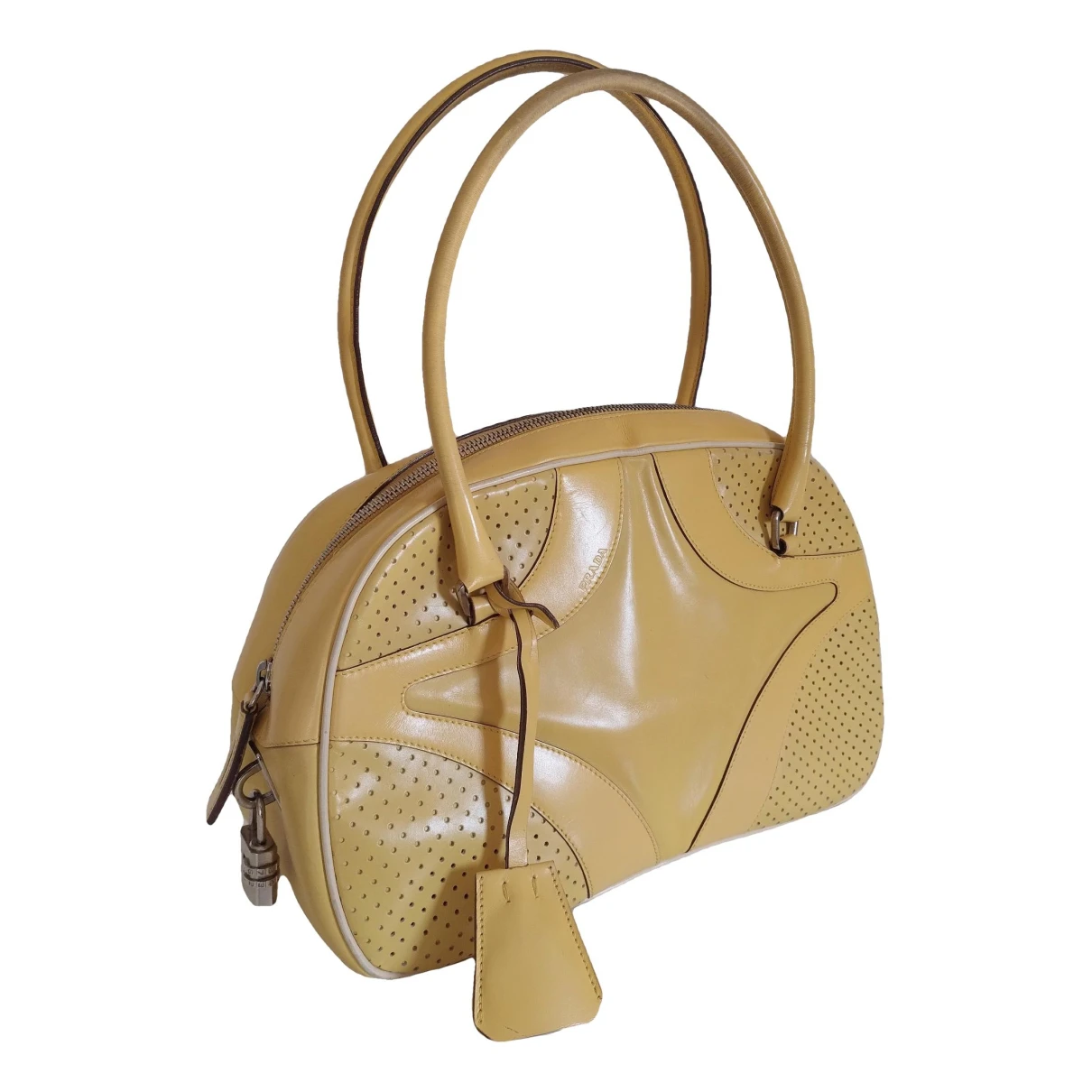 Pre-owned Prada Bowling Leather Handbag In Yellow