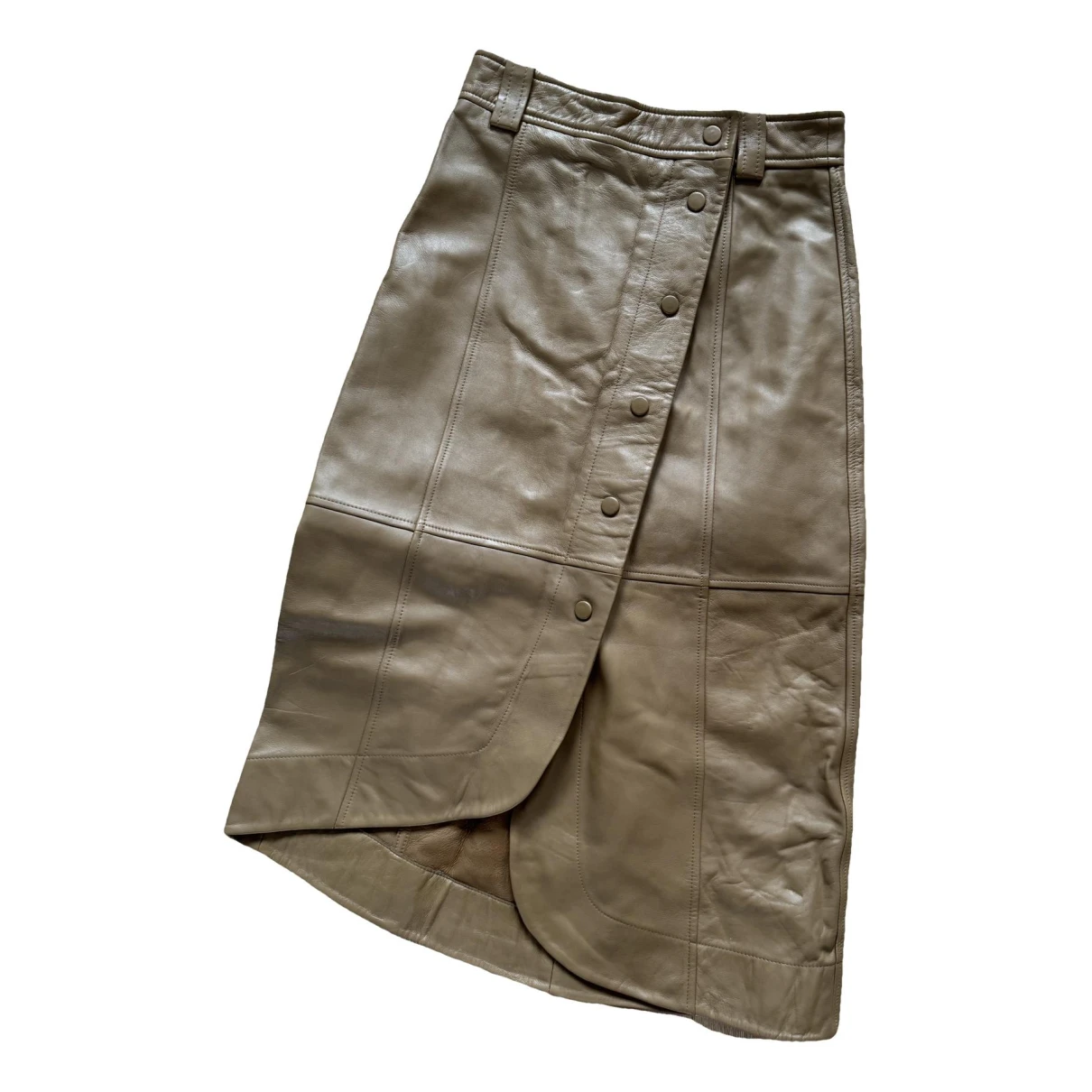 Pre-owned Ganni Leather Mid-length Skirt In Beige