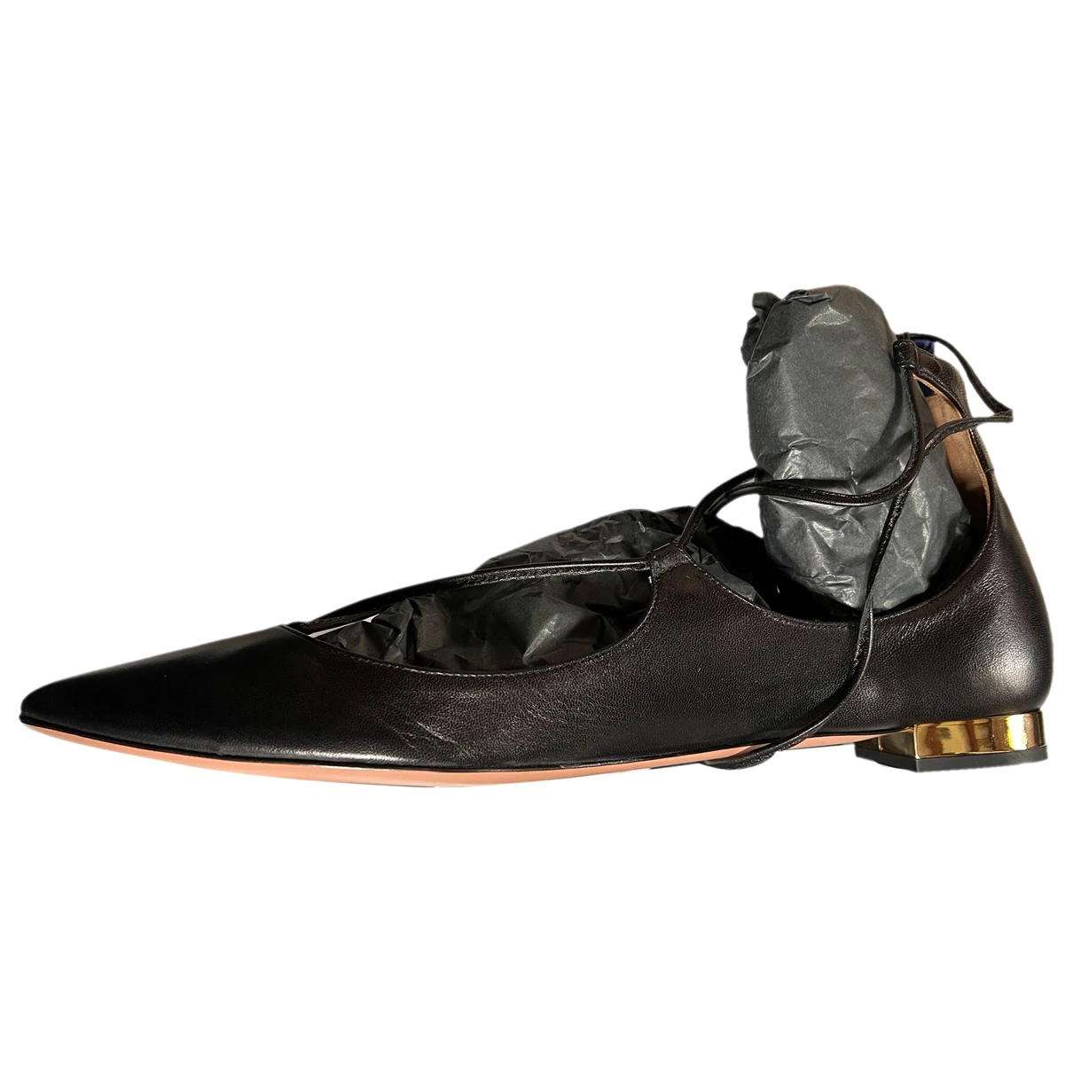 Pre-owned Aquazzura Christy Leather Ballet Flats In Black