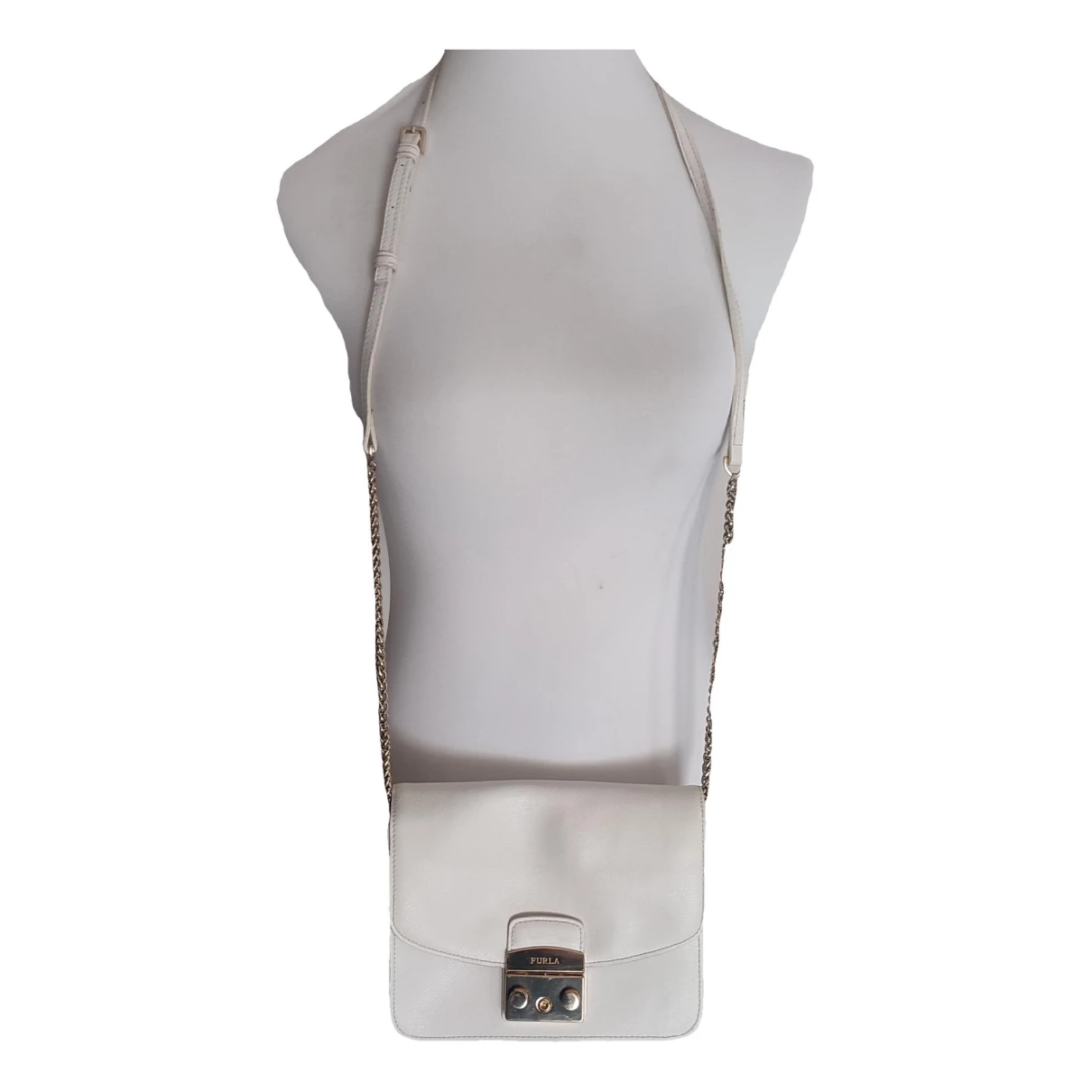 Pre-owned Furla Metropolis Leather Crossbody Bag In White