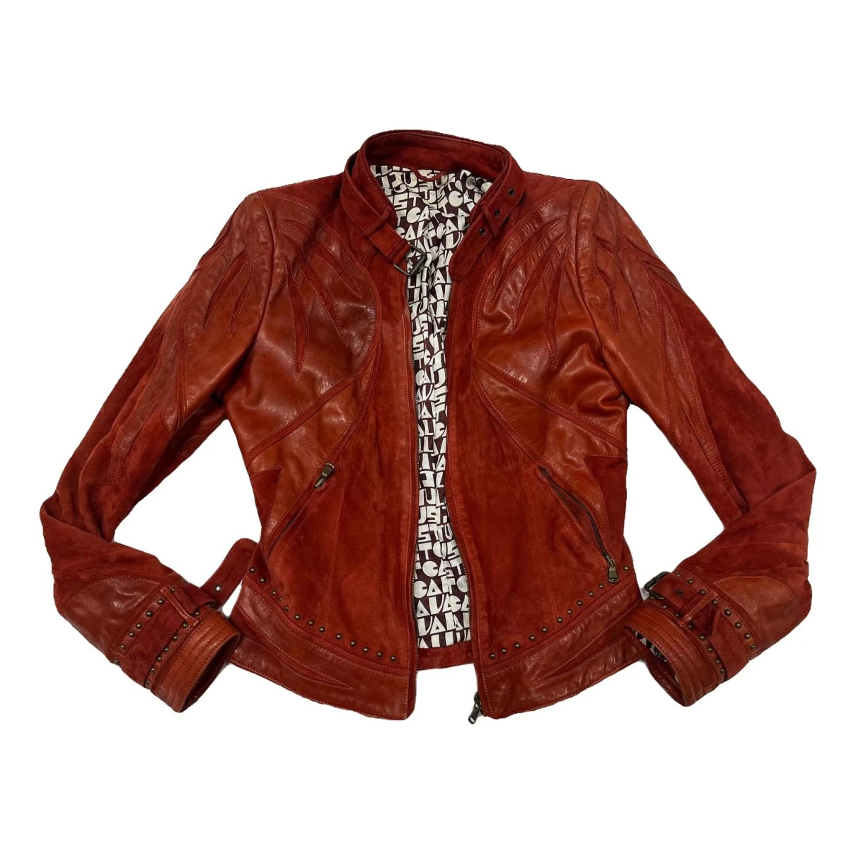 Pre-owned Just Cavalli Leather Biker Jacket In Red