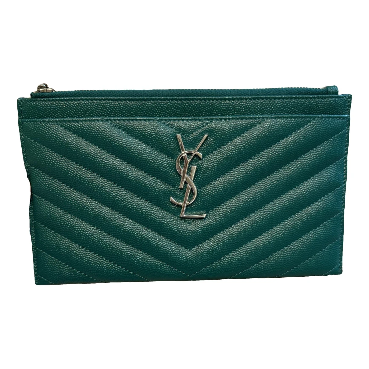 Pre-owned Saint Laurent Leather Clutch In Green
