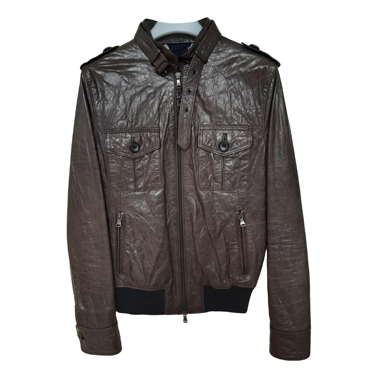 Pre-owned Daniele Alessandrini Leather Biker Jacket In Grey