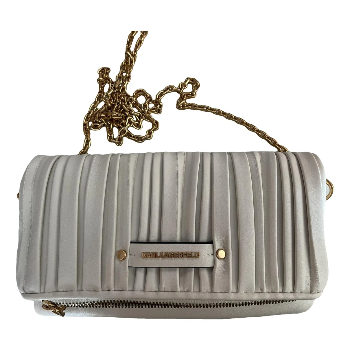 Pre-owned Karl Lagerfeld Leather Clutch Bag In White