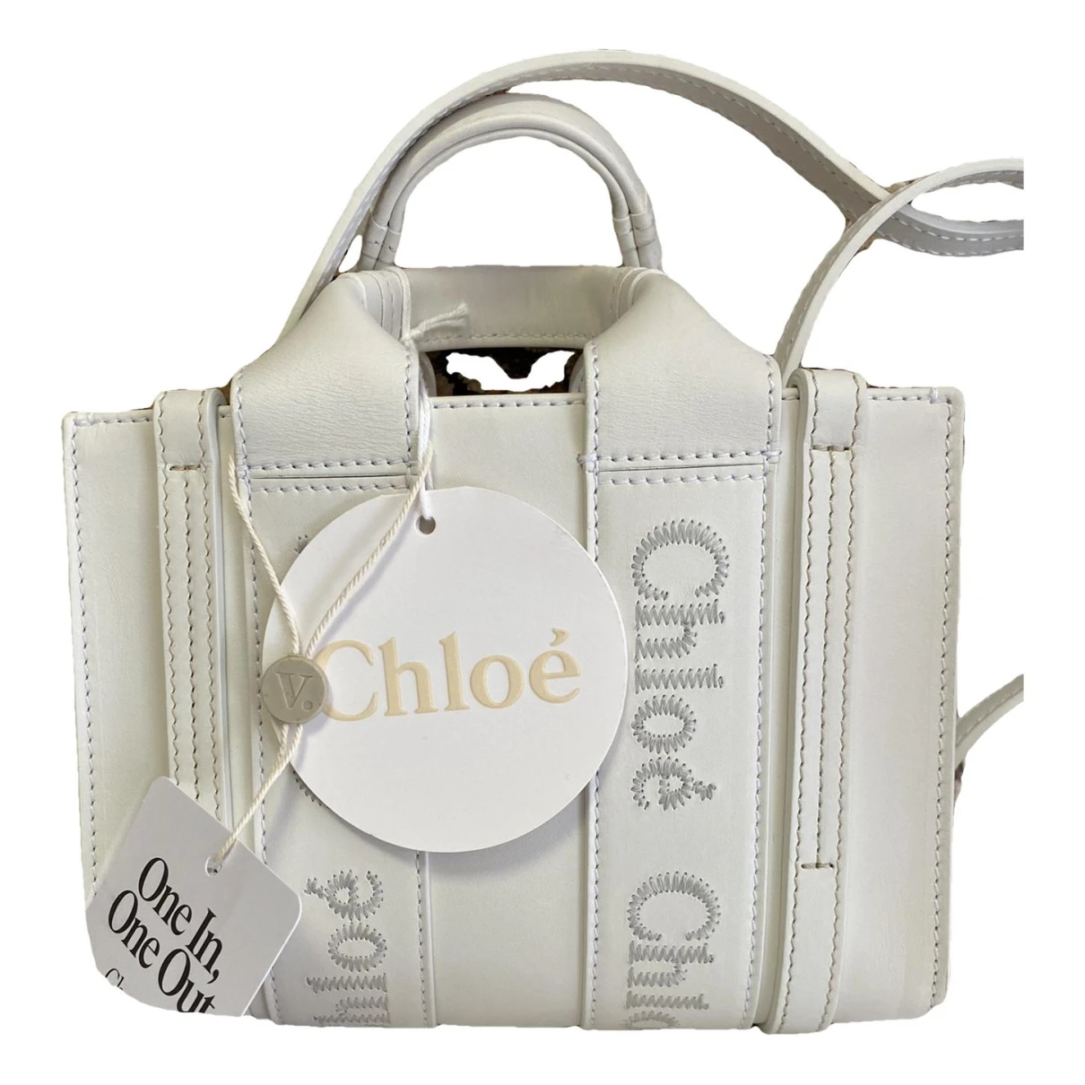 Pre-owned Chloé Woody Leather Tote In White