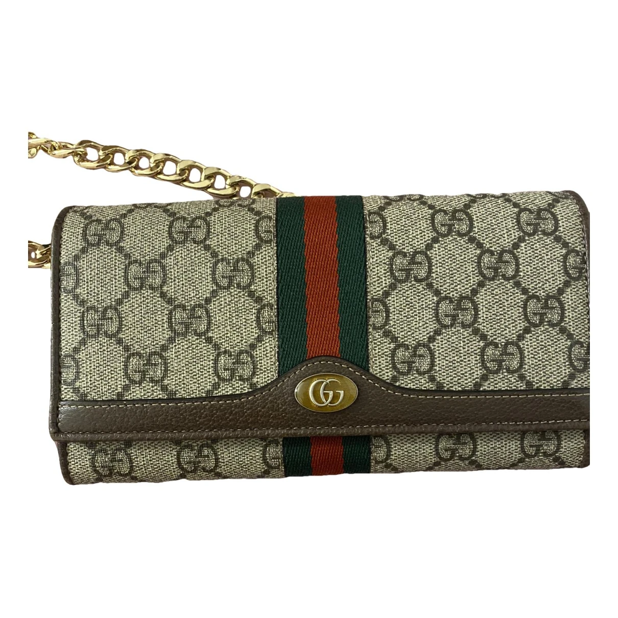 Pre-owned Gucci Ophidia Leather Clutch Bag In Brown