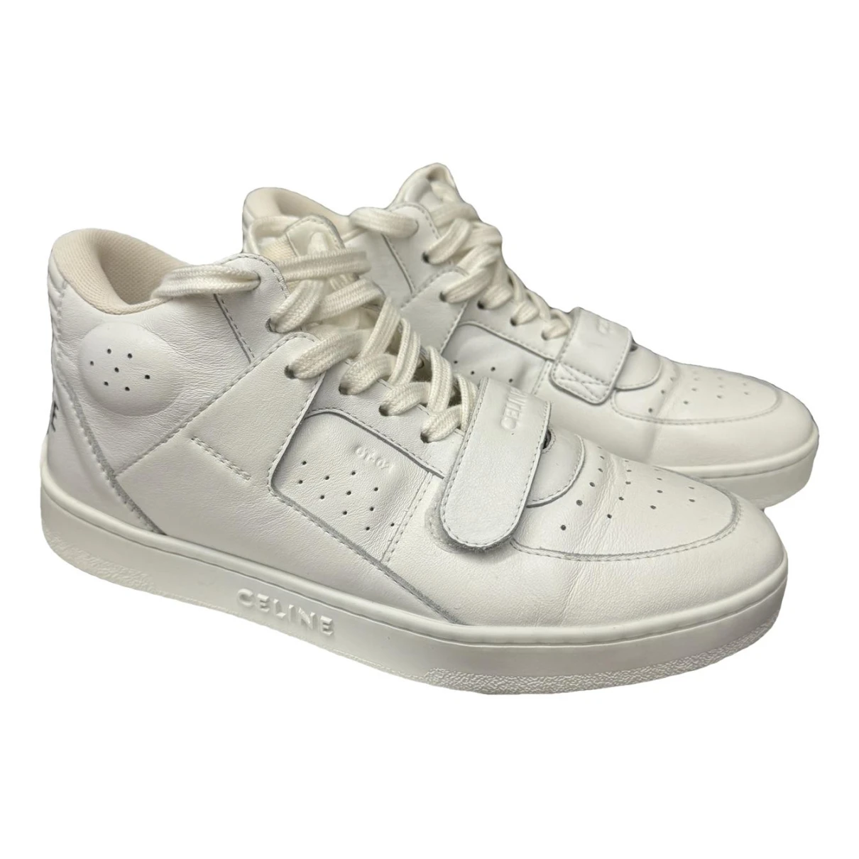 Pre-owned Celine Ct-02 Leather Trainers In White
