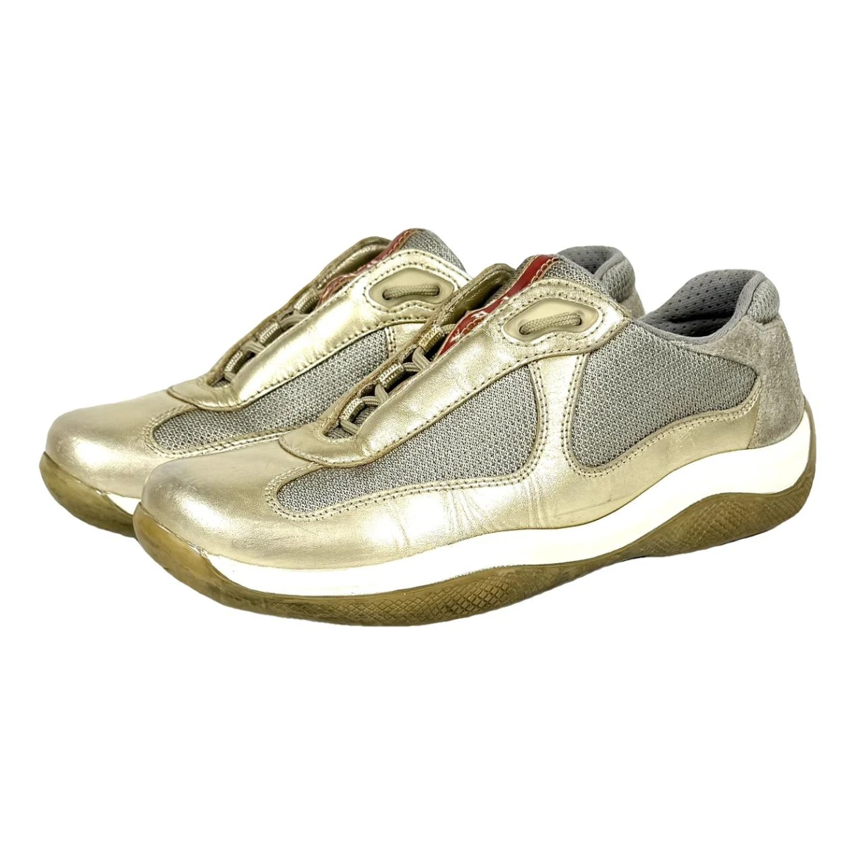 Pre-owned Prada Leather Trainers In Gold