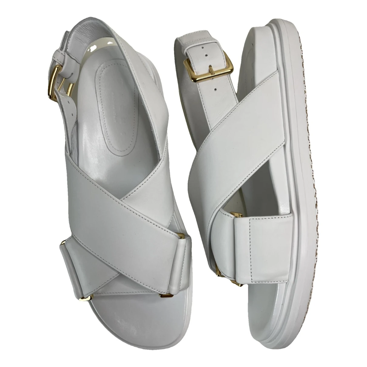 Pre-owned Marni Fussbett Leather Sandal In White
