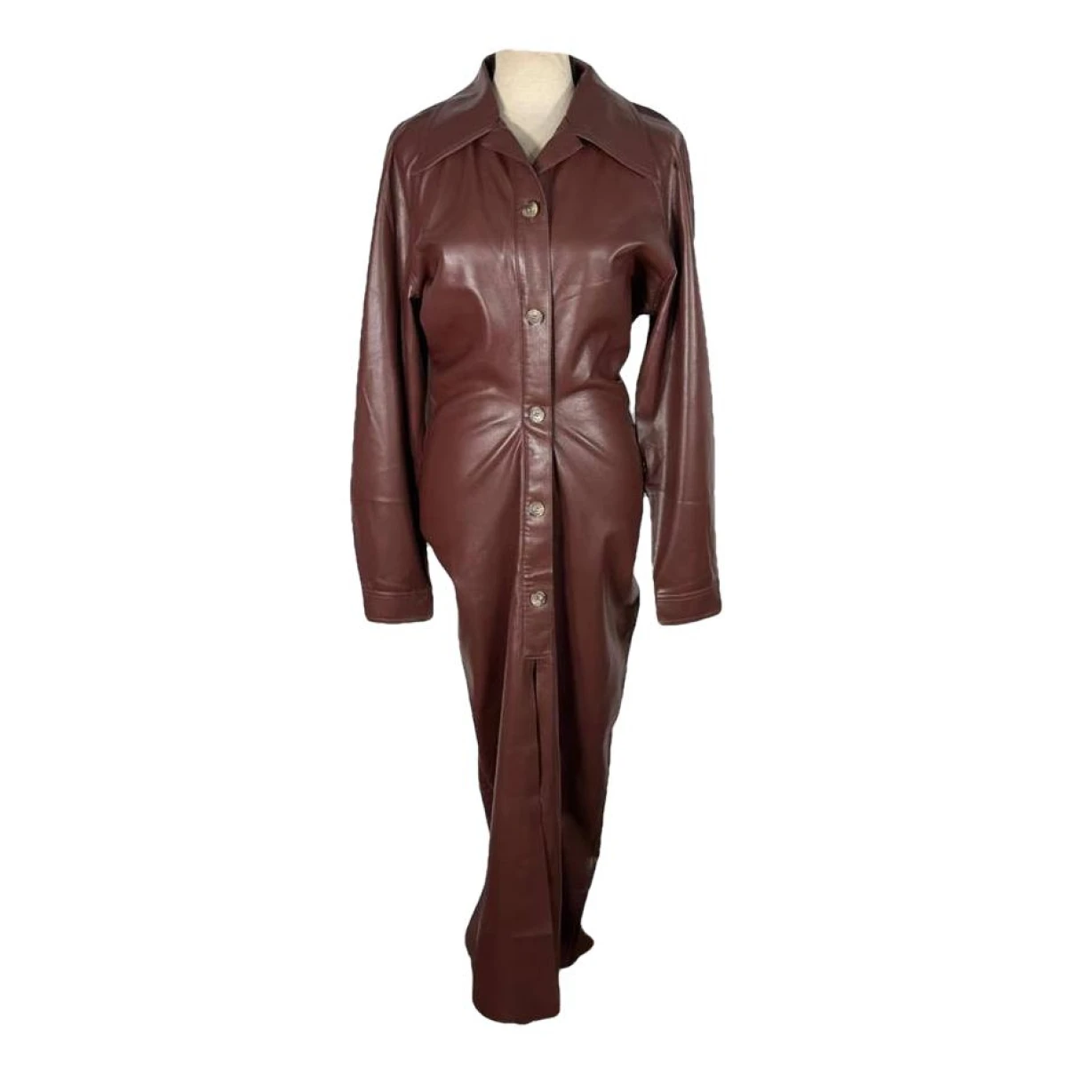 Pre-owned Nanushka Vegan Leather Mid-length Dress In Brown