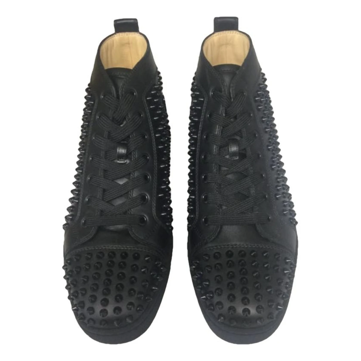 Pre-owned Christian Louboutin Louis Junior Spike Leather High Trainers In Black