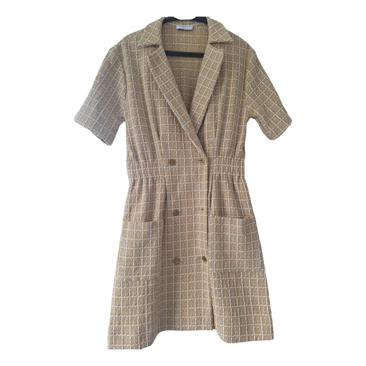 Pre-owned Sandro Tweed Mini Dress In Gold