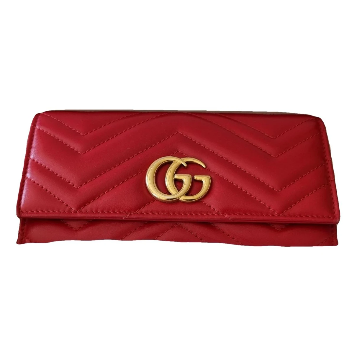 Pre-owned Gucci Marmont Leather Wallet In Red
